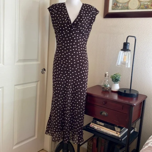 Jones Wear dress.. brown and beige polka dot 6 - Picture 1 of 4
